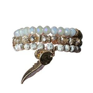 Beaded Stretch Bracelet with Natural Stones and Acrylic Beads